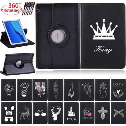360 Rotating Tablet Case for Huawei MediaPad T3 10 9.6"/MediaPad T5 10 10.1" Leather Stand Protection Cover + Free Stylus