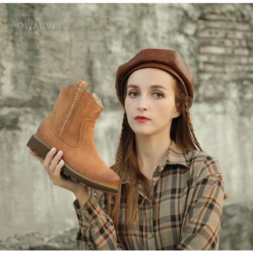 Dwarves WomenS Handmade Leather Ankle Boots Short Brown/Black Boots Side Zipper