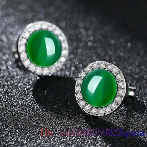 Jade Ear studs Natural Jewelry Earring 925 Silver Green Gifts Fashion Women Amulet Chalcedony