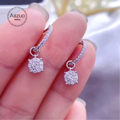 Aazuo Real 18K Solid White Gold Real Diamonds 0.48ct Classic Fairy Hook Earrings gifted for Women Wedding Party Two wear methods