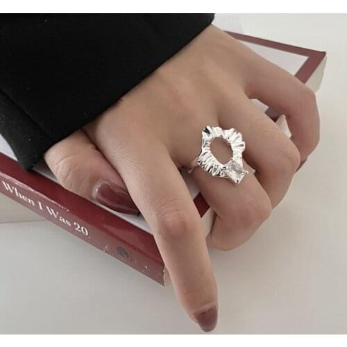 Silvology 925 Sterling Silver Irregular Zirconia Rings for Women Openwork Texture Exaggerate Korea Wide Rings Statement Jewelry