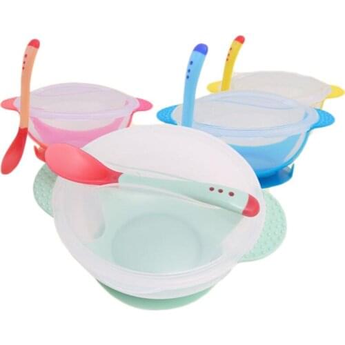 1pcs Baby Spoon Feeder Flatware New Safety Baby Learning Dinnerware Temperature Sensing Baby Feeding Spoon Soft Silicone