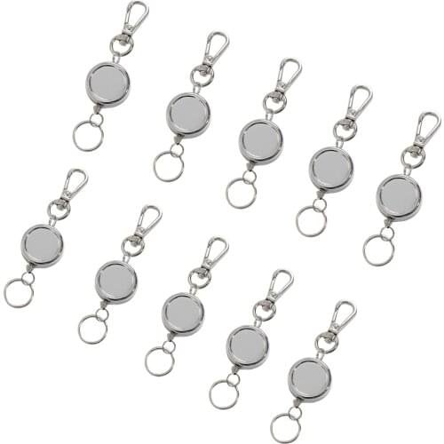 10 Pieces Metal Retractable Pull Chain Key Ring Chain Reel Keychain Keyring Holder Camping Hiking Tool