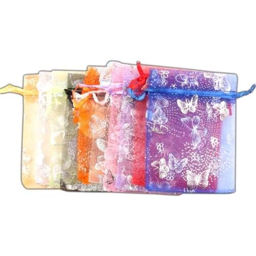 100Pcs Mixed 7x9cm 9x12cm Organza Bags Wedding Party Decoration Jewelry Candy Drawable Packaging Display & Gift Pouches Bags