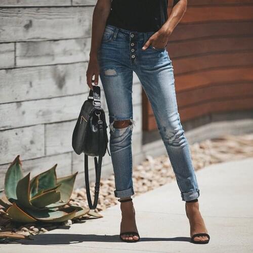 2021 Spring Stretchy Blue Tassel Ripped Jeans Woman Denim Pants Trousers For Women Pencil Skinny Jeans