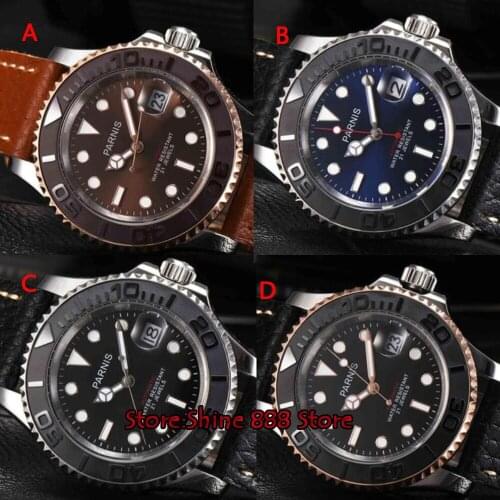41mm Parnis black dial Sapphire glass date window miyota automatic mens watch