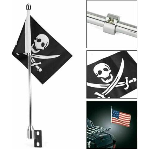Motorcycle Luggage Rack Mount Flag Pole Chrome Mast Pirate US UK Flags for Indian Chief Dark Horse Classic Vintage