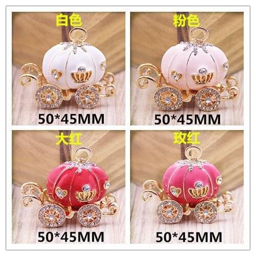 Free Shipping 10PCS Rhinestone Crystal Enamel Fashion Princess Pumpkin Carriage Metal Jewelry Necklace Pendant 50*45MM