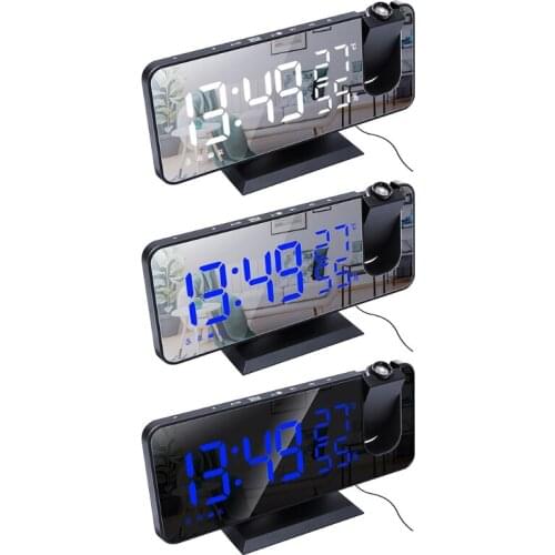 Creative Radio Projection Desktop Alarm Clock Home Bedroom Dorm Temperature Humidity Alarm Dual Digital Display Timing Equipment
