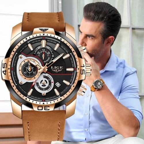 2020 LIGE Mens Watches Top Brand Luxury Business Leather Watch Men Military Waterproof Sport Quartz Wristwatch Relogio Masculino