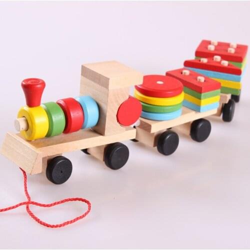 Wooden Train Tractor Wooden Geometric Blocks Classification And Cognition Training Preschool Kids Happy Childhood Neccessories