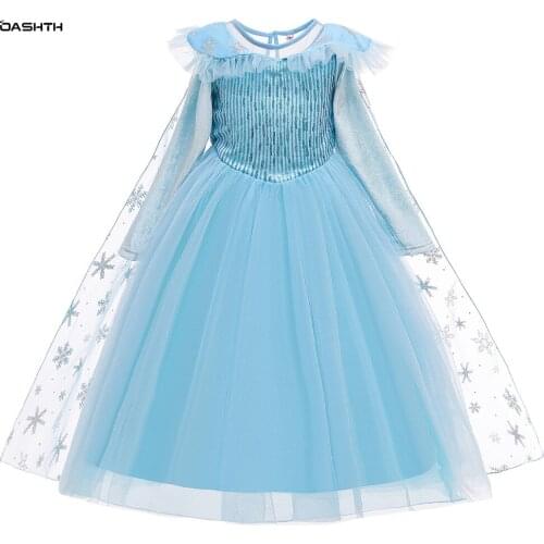 OASHTH New childrens dress Frozen princess dress sequined long-sleeved detachable cloak girl dress