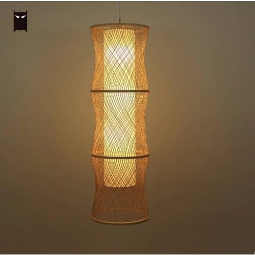 Long Bamboo Wicker Rattan Curve Tube Pendant Light Fixture Chinese Craft Antique Hanging Ceiling Lamp fittings Design Staircase