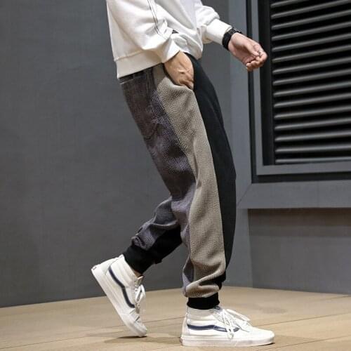 Fashion Men Jeans Loose Fit Spliced Autumn Winter Designer Corduroy Cargo Pants Men Harem Trousers Casual Hip Hop Joggers Pants
