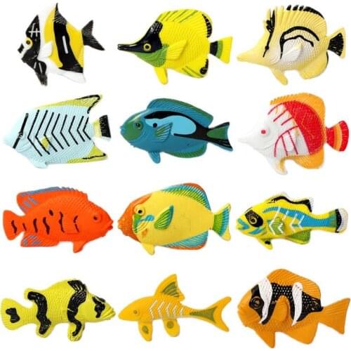 Simulation Tropical Fish Action Figure Play Set,Sea Marine Creatures, Plastic Sea Animal Mini Early Education Toy Fish 12 pcs