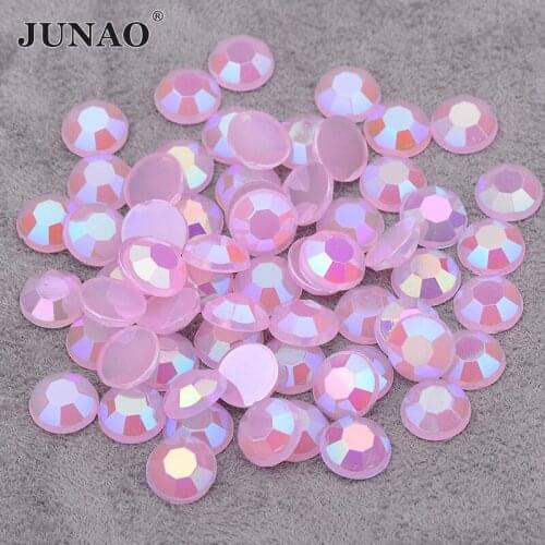 JUNAO 6 7 8 mm Pink AB Jelly Rhinestones Flatback Acrylic Crystal Nail Art Decoration Gems Round Glitters Stone Manicure Strass