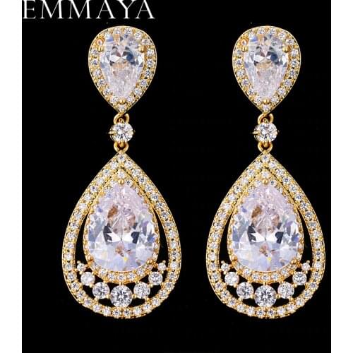 EMMAYA Classic Gold Color CZ Cubic Zirconia Dangle Drop Earrings Fashion Engagement Jewelry for Women Gift