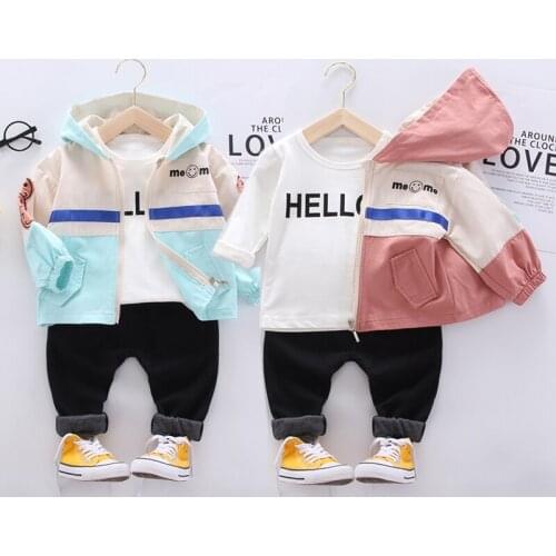 IENENS 3PC Baby Clothes Sets Casual Outfits Suits Autumn Hooded Coat +Tops + Pants Suits Kids Clothing Outfits Boys Wear