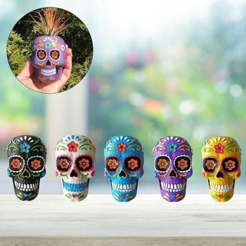 Creative Skull Decor Prop Skeleton Head Plastic Halloween Day Coffee Bars Ornament Succulents Flower Pots Resin Crafts