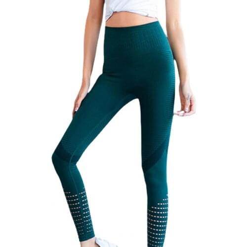80% HOT SALES！！！Women High Waist Leggings Hollow Out Seamless Workout Stretchy Stripes Pants