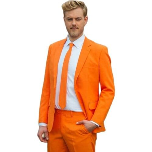 Fashion Orange Color Mens Evening Dress Toast Business Suits Coat Trousers Customize Groom Tuxedos(Jacket+Pants+Bow Tie) K:230