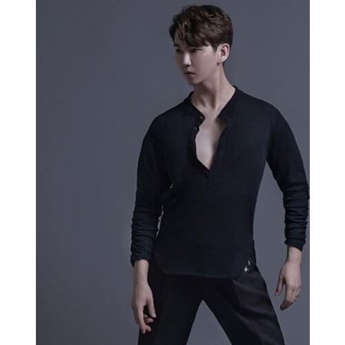 New Latin Dance Shirts Men Rumba Cha Cha Samba Tango Dancing Wear Breathable T-Shirt Linen Long Sleeve Exercise Clothes DN6251