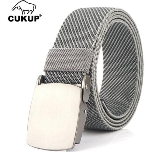 CUKUP 2020New Designers Mens Quality Elastic Nylon Belt Zinc Alloy Buckle Metal Leisure Canvas Belts for Men 3.8cm Wide CBCK192
