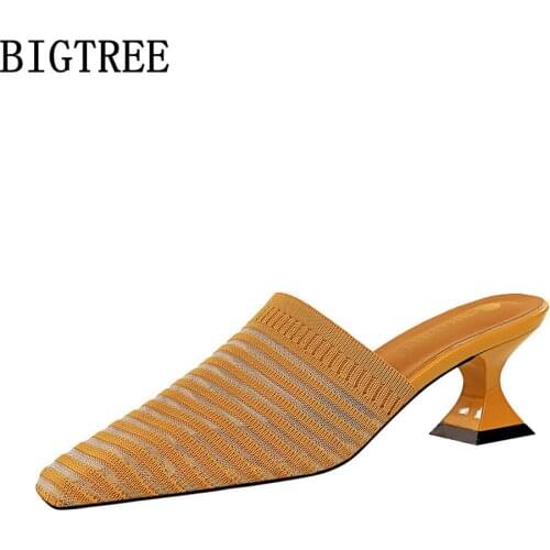 Bigtree Mules Slippers Women 2021 Brand Ladies Shoes Pumps Women Shoes Black Heels Slipper Women Designer Shoes Chaussure Femme
