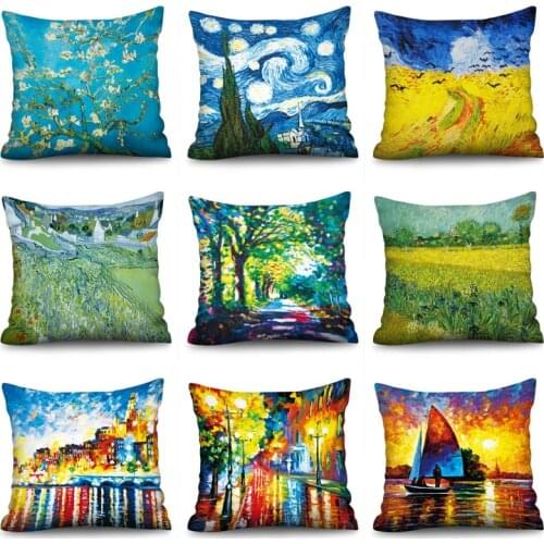 Van Goghs Oil Painting Cushion Cover Sofa Home Decorative Pillow Covers Sunflower Self-portrait Starry Sky Print Pillowcase