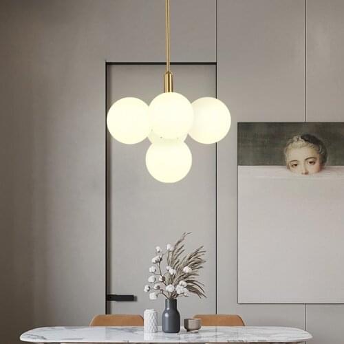 Nordic Round Glass Ball Led Chandelier Simplicity Golden Copper Pendant Lamp for Dining Living Room Bedroom Indoor Decor Fixture