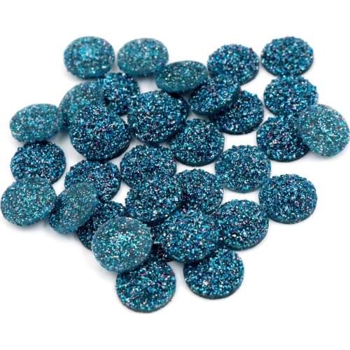New Fashion 40pcs 12mm Lake Blue Color Natural ore Style Flat back Resin Cabochons For Bracelet Earrings accessories