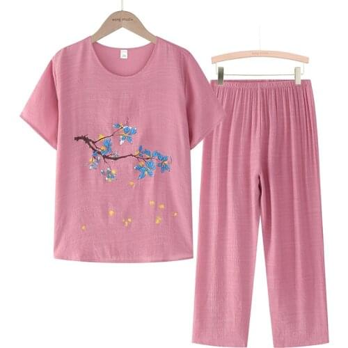 2021 New Simple Summer Comfortable Mother Sleepwear Branch Sleep Tops Woman Colorful Female Short Sleeve Casual Night Wear Home