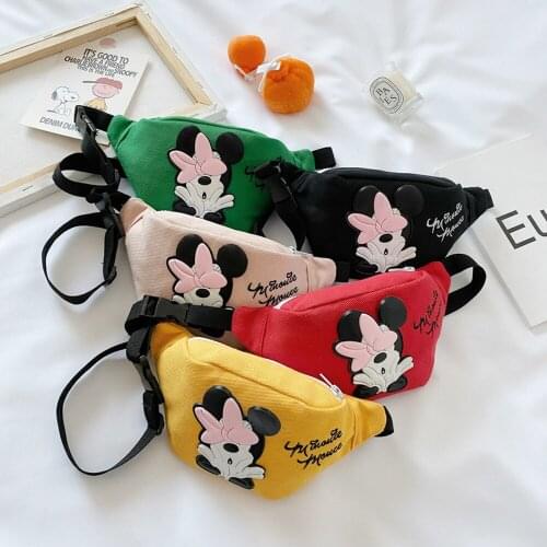 Original Disney Minnie Mouse Waist Messenger Bag Anime Cartoon Cute Canvas Coin Purse for Children Christmas Gifts