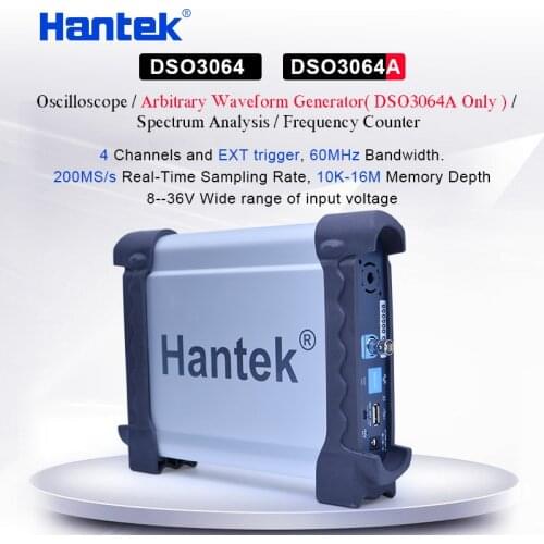 Hantek 4CH USB Oscilloscopes/Arbitrary Waveform Generator/ Spectrum Analysis/Frequency Counter 60MHz bandwidth DSO3064A/DSO3064