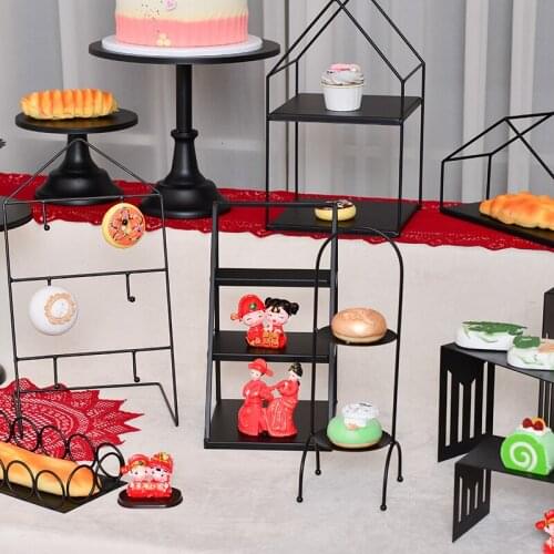 1pcs-3pcs/lot Black Metal Cake Stand Round with Pendants and Beads Dessert Cupcake Display for Wedding, Event, Birthday Party