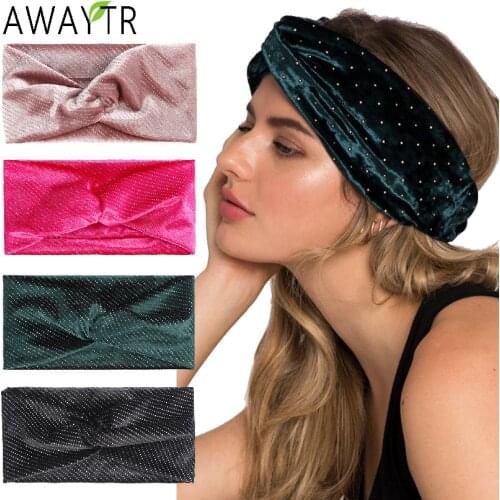 AWAYTR Women Velvet Elastic Hair Bands Cross Knot Headband Solid Hairbands Wide Autumn Winter Girls Hair Accessories Headwrap