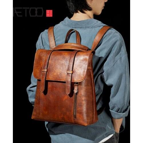 AETOO Hand-rubbed vegetable tanned leather backpack, first layer cowhide retro backpack, casual messenger bag