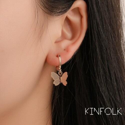 KINFOLK Boho Fashion Butterfly Hoop Earrings For Women Dangle Charm Butterfly Chain Earings Jewelry Charms Earring 2020