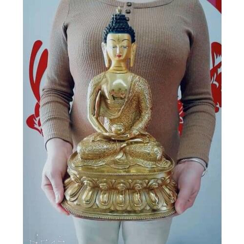 High-grade Buddha statue # 34CM large # HOME Talisman efficacious Protection # Tibetan Buddhism Gilding brass the Buddha statue
