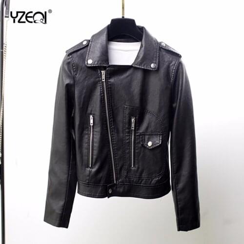 Yzeqi 2021 Autumn Women Faux Leather Jacket Pu Motorcycle Red Coat Turndown Collar Streetwear Black Fashion Punk Leather Jacket