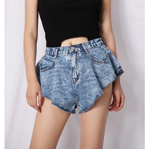 Womens Hot Pants 2021 Summer New Style Personalized Tailoring Blue Washed Sexy Irregular Ultra Short Jeans Denim Shorts шорты