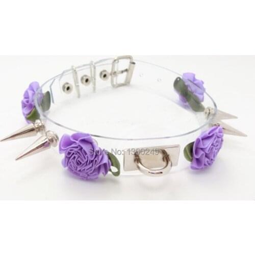 Women Harajuku Fashion Punk Choker Necklaces Hot collar Rivet handmade Transparent Leather necktie flower torque Free shipping