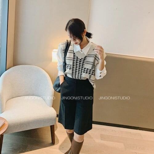 For Women Top Plaid Warm Sweater Kintted Vest Female Korean Style Oversize Jumper Sleeveless Jacket V-Neck Pullover Waistcoat Za