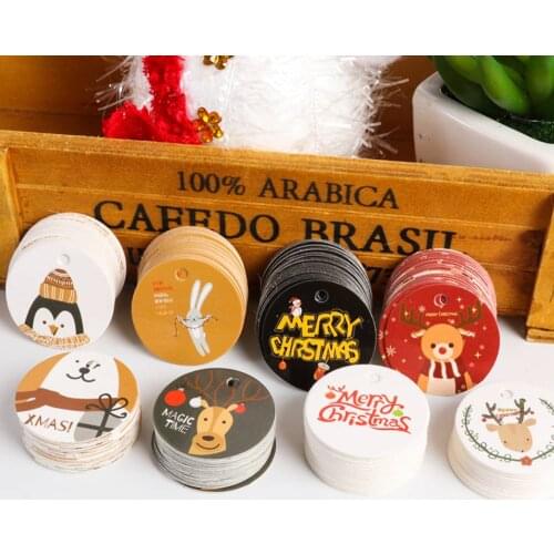 100pcs Merry Christmas Labels Kraft Tags Gift Wrapping Paper Hang Tags Santa Claus Paper Cards Xmas Party Supplies