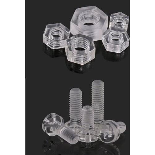 200SET M4x20 clear screw+200pcs M4 nutClear PMMA Plastic Bolt Nylon Philips Cross Round Pan Head Transparent Acrylic Screw bolt