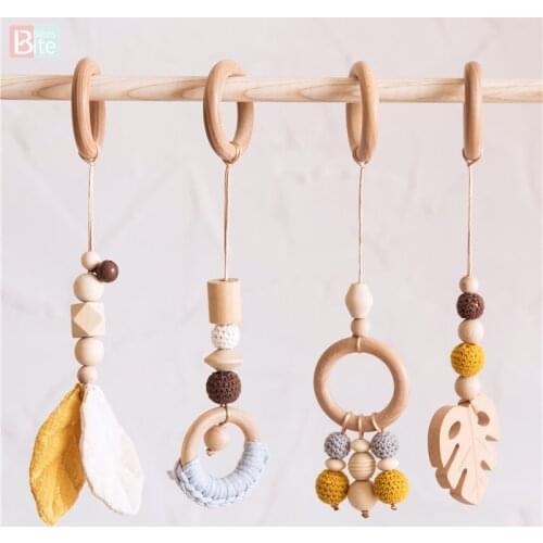 Bite Bites 4pc/set Wood Baby Toys 0-12 Months Play Gym Rattles Music Toddler Mobile Bed Bell Educational Toys For Baby Teether