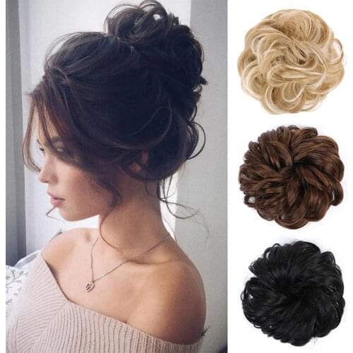 Allaosify 9 Colors Women Girls Natural Synthetic Curly Messy Bun Hair Piece Scrunchie Fake Hair Extensions Headwear Headband