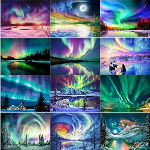 5D Full Square Round Drill Antarctic Arctic Aurora Diamond Embroidery Paintings Scenery Mosaic Kits Home Decoration Diy Gifts