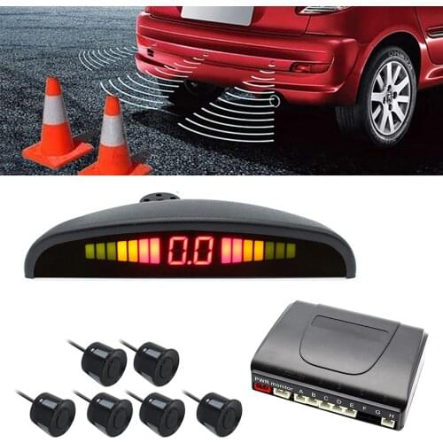 Car Parking Sensors Parktronics 6 LED display 22mm Flat Sensors Reverse Backup Radar Sound Buzzer Alarm Adjustable Sound