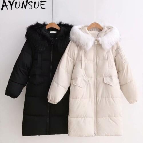 AYUNSUE Korean Faux Raccoon Fur Collar Hooded Womens Winter Jacket Women Coats Down Cotton Female Jackets Parka Mujer Zjt325